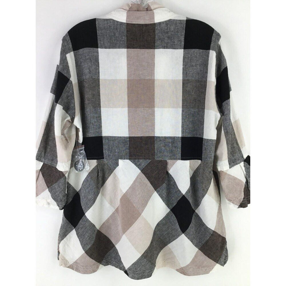 Ali Miles Linen Blend Button Up Tunic sz M Nova Check Plaid Ruffle Babydoll NEW - Picture 4 of 11